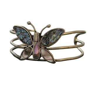Vintage Alpaca Butterfly Bracelet with Multicolor Inlay Abalone Shell Accents
